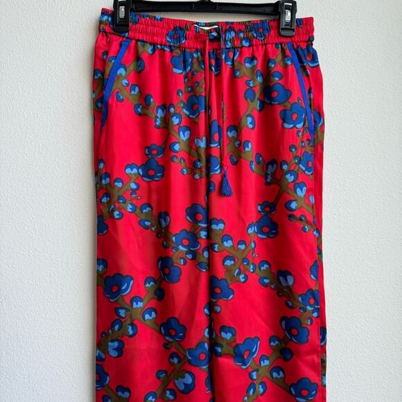 NWT J. Crew Collection SZ 4 Small Drapey Straight Leg Luxury Red Pants Floral - Picture 4 of 9